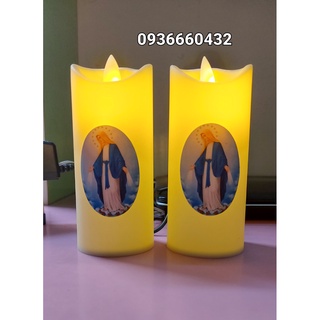 Cặp nến Thiên Chúa vỏ nhựa 12cm (2 cây)dán hình Chúa hình Mẹ trang trí bàn thờ công giáo
