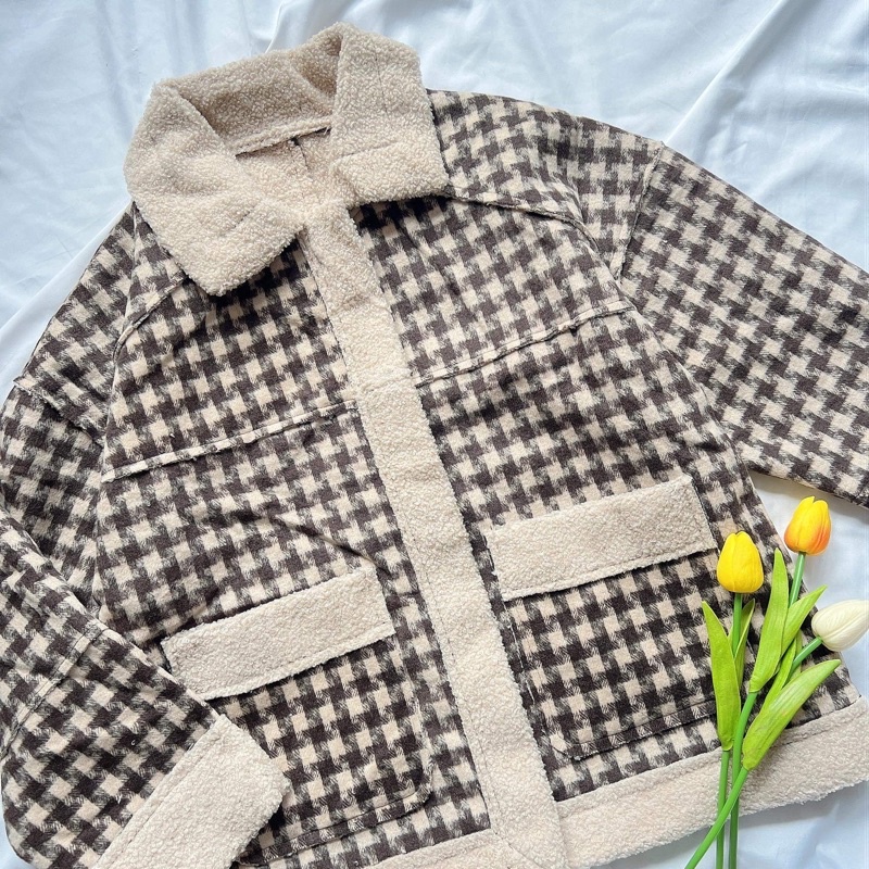 [HÀNG SẴN]ÁO KHOÁC DẠ GINGHAM LÓT LÔNG CỪU HÀNG QUẢNG CHÂU(có thêm màu mới)