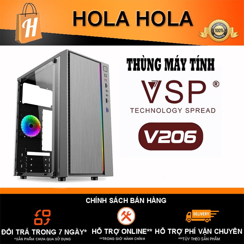 Thùng Máy Tính Case VSP V206 Tích hợp LED RGB Hỗ trợ USB3.0 (mATX) (Chưa Bao Gồm Fan) (KHT)