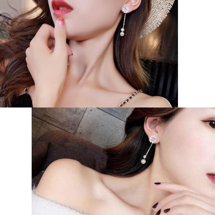 Bông Tai Nữ Hợp Kim Cao Cấp ERASHOP 000127 - Mặt Tròn Đính Đá Dây Châu Sang Trọng, Nữ Tính, Đi Tiệc, Đi Chơi, Rẻ Đẹp