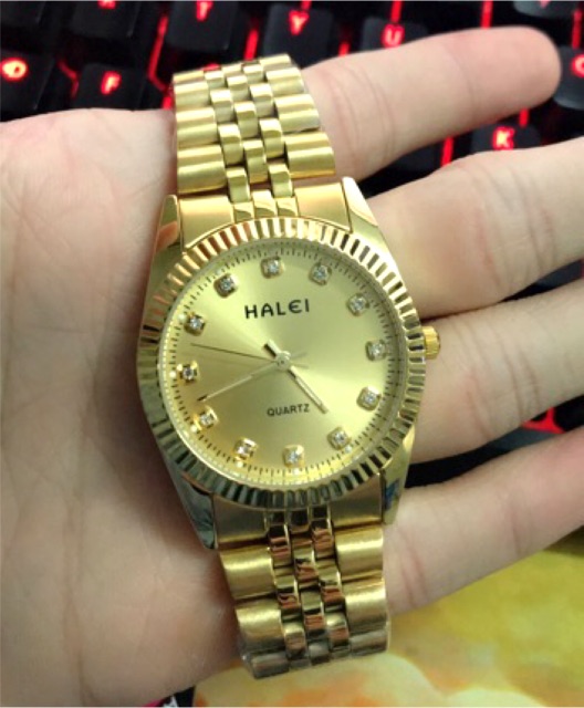 Đồng hồ nam Halei dây kim loại H988 khung vàng đẳng cấp sang trọng, đi mưa rửa tay thoải mái