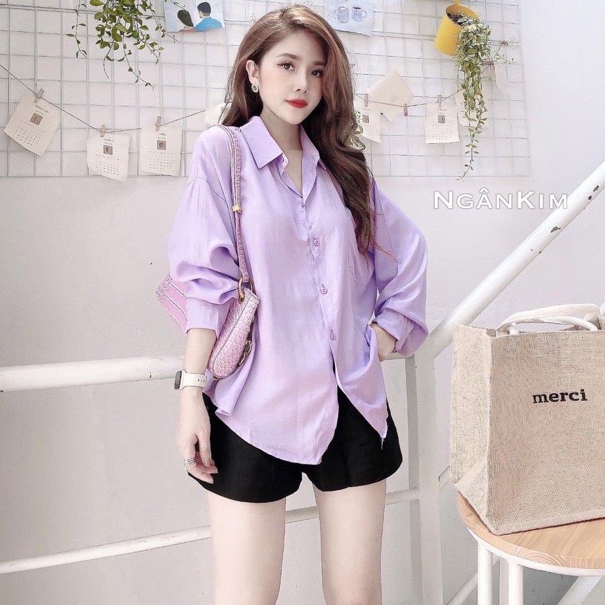 Áo sơ mi nữ dài tay trắng đi học, đi làm cổ bẻ form rộng vừa, bo nhún cổ tay vải lụa