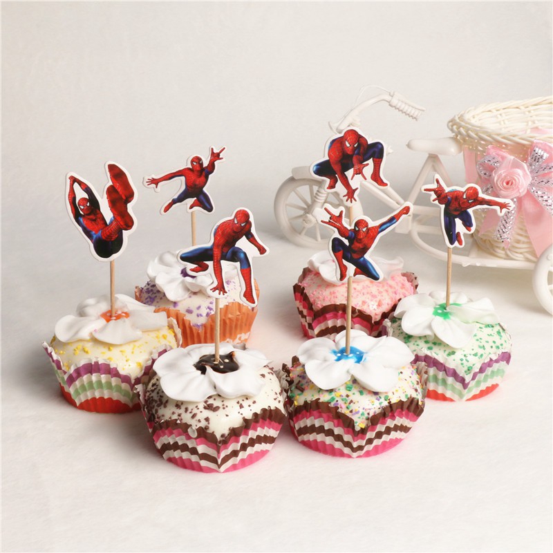 24 Que cắm trang trí bánh sinh nhật gắn hoạt hình người nhện dễ thương