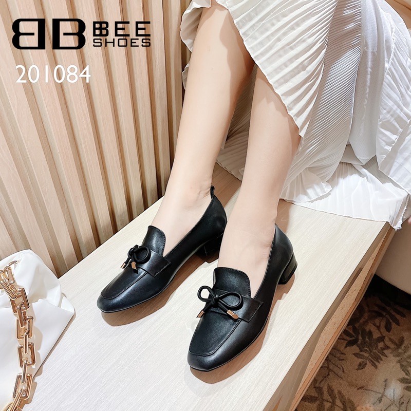 BEESHOES - GIAY MOKA NỮ MŨI VUÔNG CHẤT DA MỀM - GIÀY NỮ ĐẾ CAO 3 PHÂN GÓT VUÔNG ĐI SIÊU ÊM CHÂN SẮN MÀU  BE-TRẮNG 201084