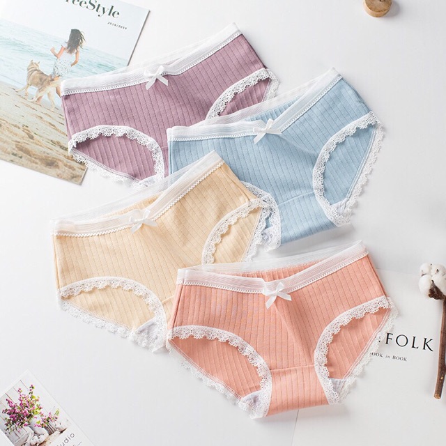 [ĐƯỢC CHỌN MÀU] QL597-Quần gân tăm kháng khuẩn cạp lưới viền ren đẹp