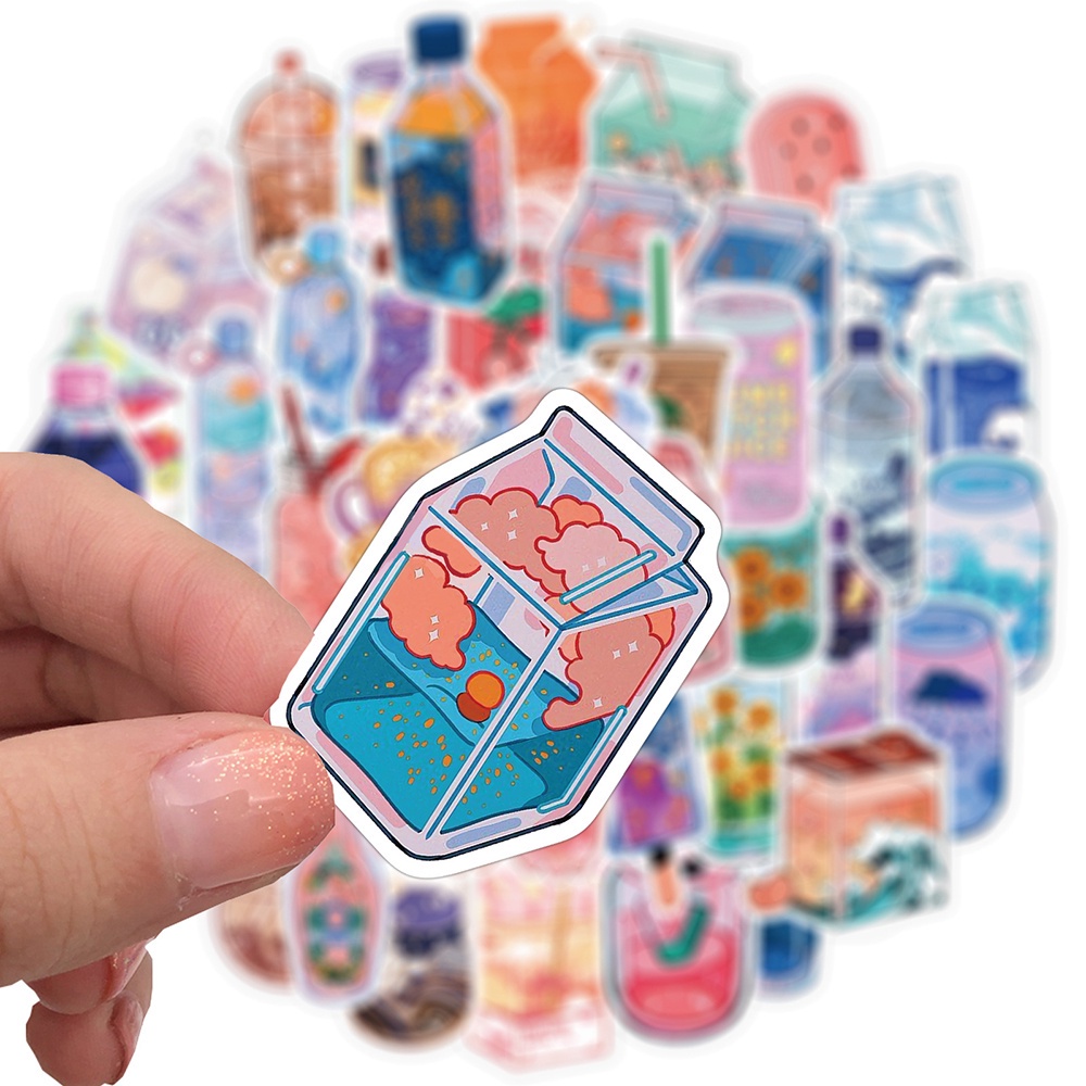 Set 10 miếng dán Sticker chống nước trang trí vali/laptop/mũ bảo hiểm họa tiết Đồ uống