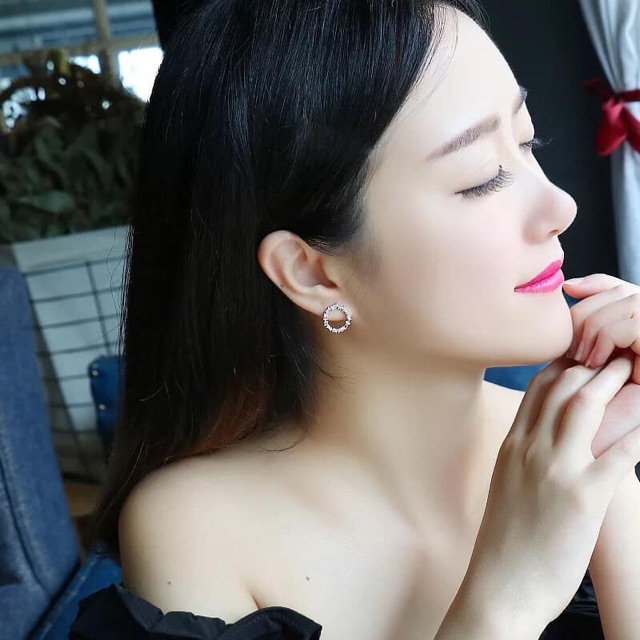 [Hàng Quảng Châu] Khuyên tai tròn đính hạt cao cấp