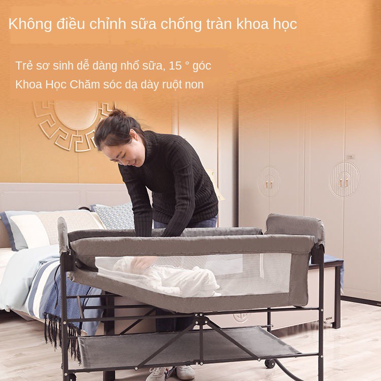 GhếNôi gấp nối giường lớn có thể điều chỉnh độ cao di chuyển Máy lắc sơ sinh động đa chức năng <