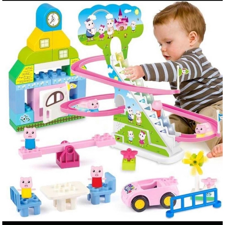 Bộ đồ chơi heo peppa leo cầu thang, trượt cầu tuột vui nhộn