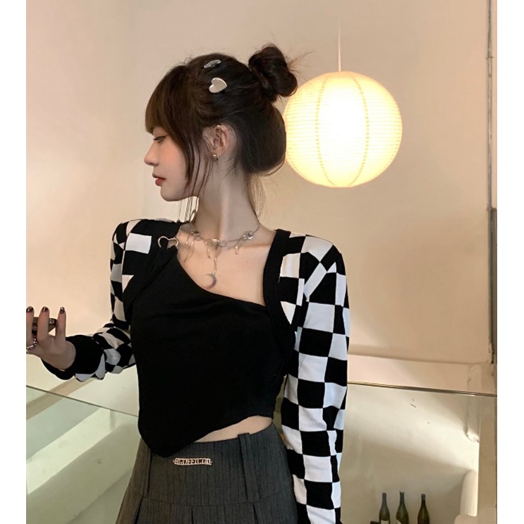 Áo Hai Dây Thể Thao Họa Tiết Sọc Caro Phong Cách Retro Thời Trang Hàn Quốc Cho Nữ