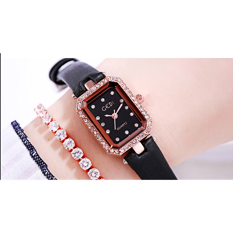 Đồng hồ nữ Gedi hàng chính hãng dây da mặt chữ nhật đính đá | BigBuy360 - bigbuy360.vn