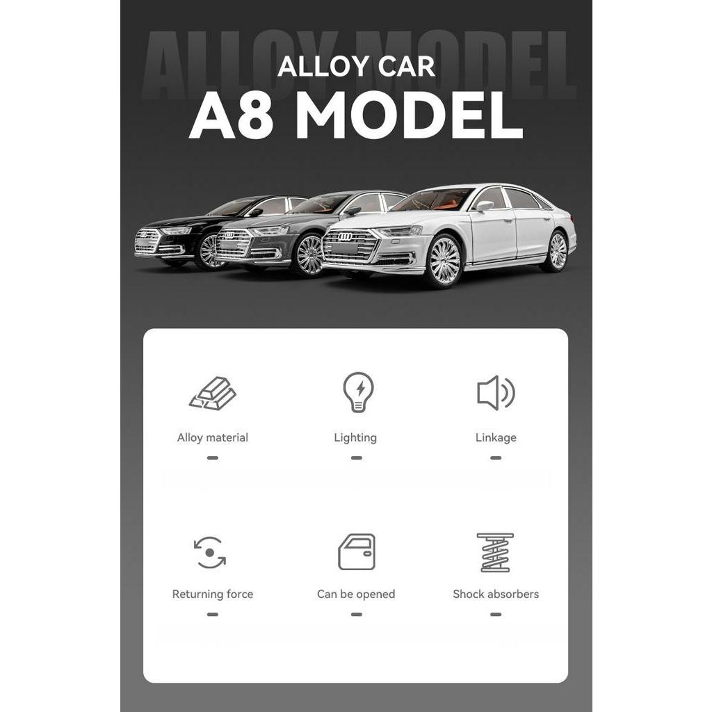Mô Hình Xe Hơi audi a8 Tỉ Lệ 1 / 24 Bằng Hợp Kim Có Đèn Và Nhạc