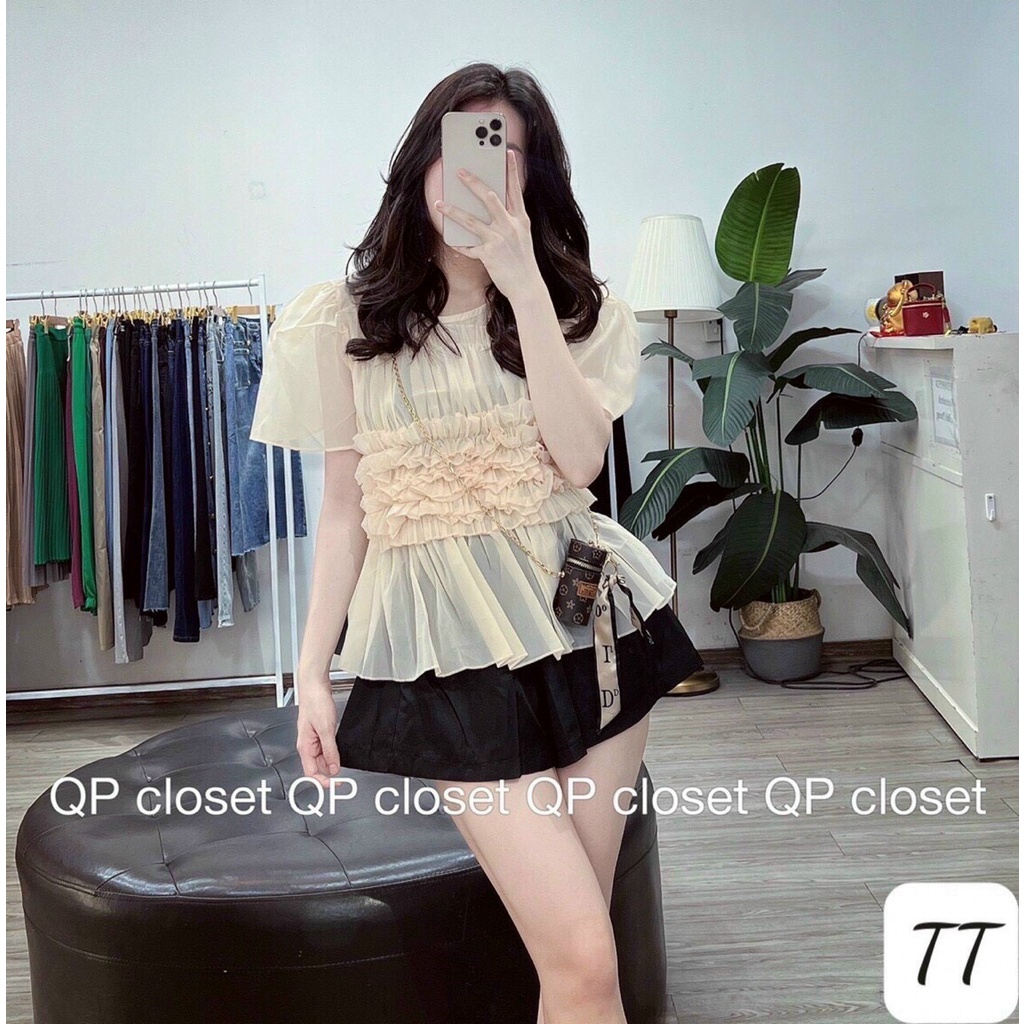 Áo babydoll nữ tay bồng, xếp eo bèo ngực m136