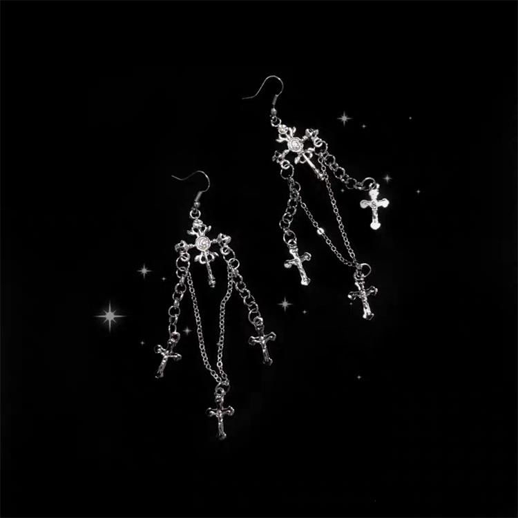 Bông tai kim loại dáng dài đính đá nhiều lớp sang trọng