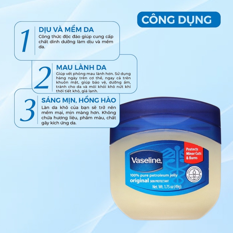 Sáp Dưỡng Ẩm Vaseline 100% Pure Petroleum Jelly Original Mỹ 49g