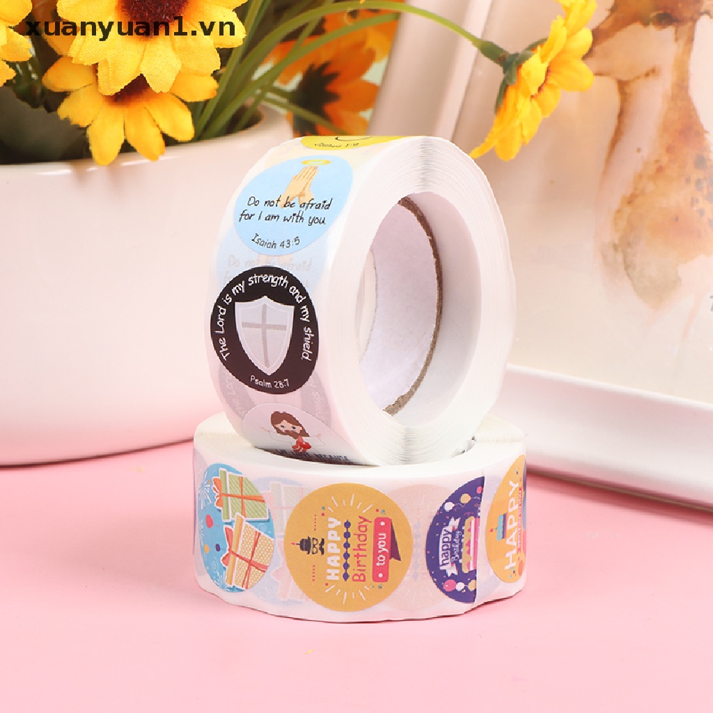 Cuộn 500 miếng dán chữ Happy Birthday trang trí gói quà cho bé