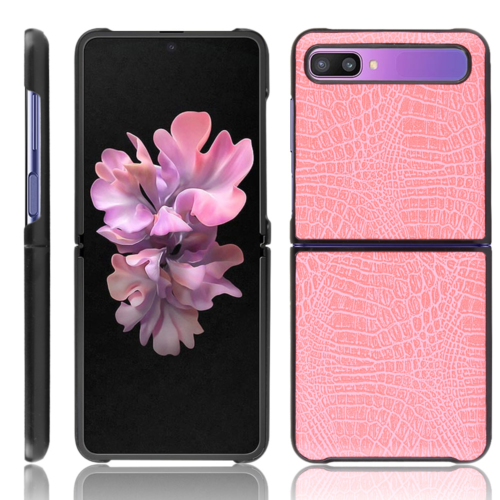 Ốp điện thoại từ nhựa cứng PC và da PU họa tiết da cá sấu cho Samsung Galaxy Z Flip SM-F700 SM-F700F