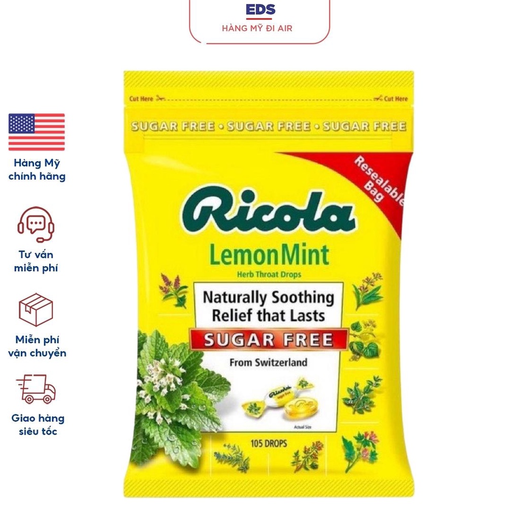 Kẹo ho thảo dược không đường date 12/2023 Ricola sugar free 105 viên - EDS Hàng Mỹ
