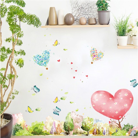 Decal trang trí chân tường Hoa Trái Tim