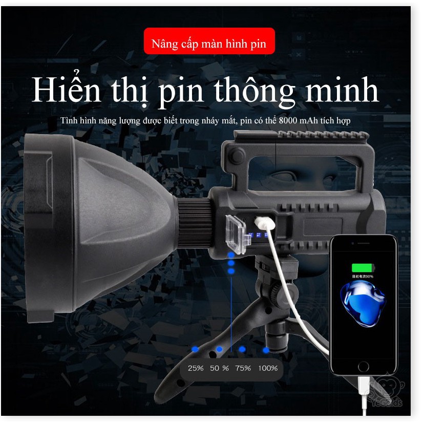 🇳 🇪 🇼®️ Đèn Pha Cầm Tay tầm xa HighPower Lithium 8000mAh