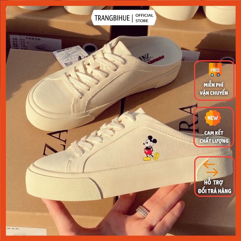 Giày Sục Mickey Thể Thao Nữ Đẹp Dây Buộc Đế Độn 3p THQM
