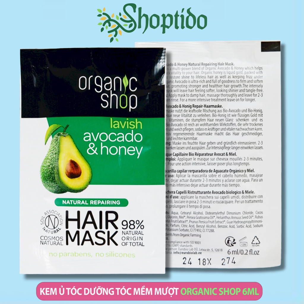 Kem ủ tóc ORGANIC SHOP ủ tóc phục hồi, dưỡng tóc mềm mượt 6ml NPP Shoptido