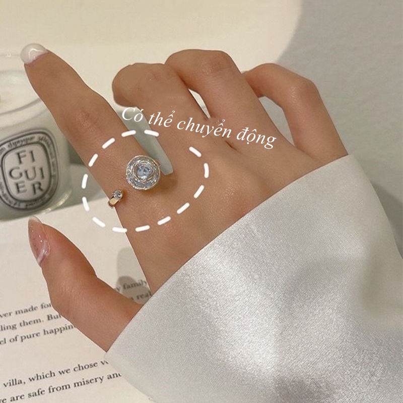 Nhẫn nữ mạ vàng 18k đính kim cương nhân tạo lấp lánh thiết kế mặt xoay chuyển độc đáo mới lạ thời trang sang trọng