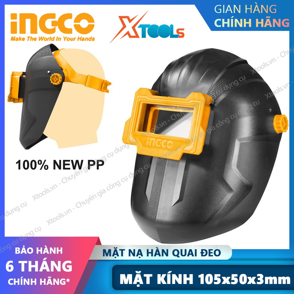 Mặt nạ hàn điện INGCO WM101 kính hàn xì có quai đeo chất liệu 100% PP bền chắc chịu nhiệt cao, mặt kính rộng 108x50x3m