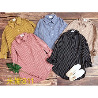 811. áo sơ mi kẻ dọc túi ngực