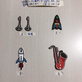 Sticker hình thêu chìa khoá, kèn,tàu vũ trụ phụ kiện may mặc trang trí quần áo, handmade,DIY