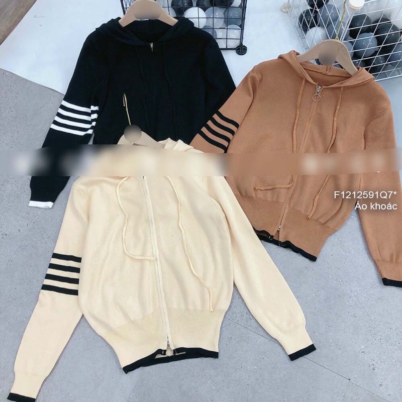 Áo khoác len Thom’s kéo khóa hai đầu có nón tay dài phối viền sọc bên hàng QChất liệu: len