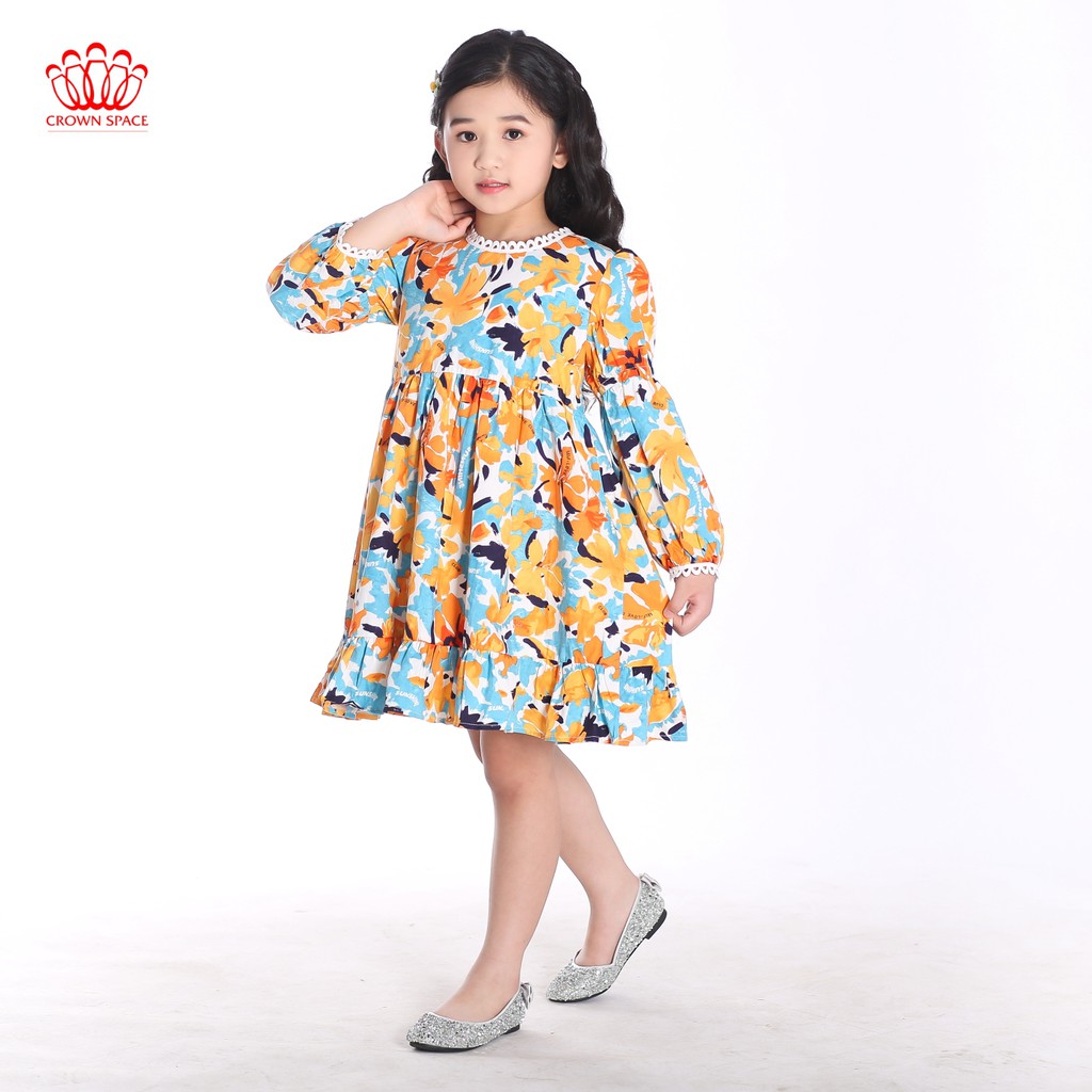 Váy Thu Đông Cao Cấp Crown Space Tay Dài Hai Lớp Dành Cho Bé Gái - Rừng Hoa Ngũ Sắc Siêu Xinh CKGL2811503 Size 13-33kg