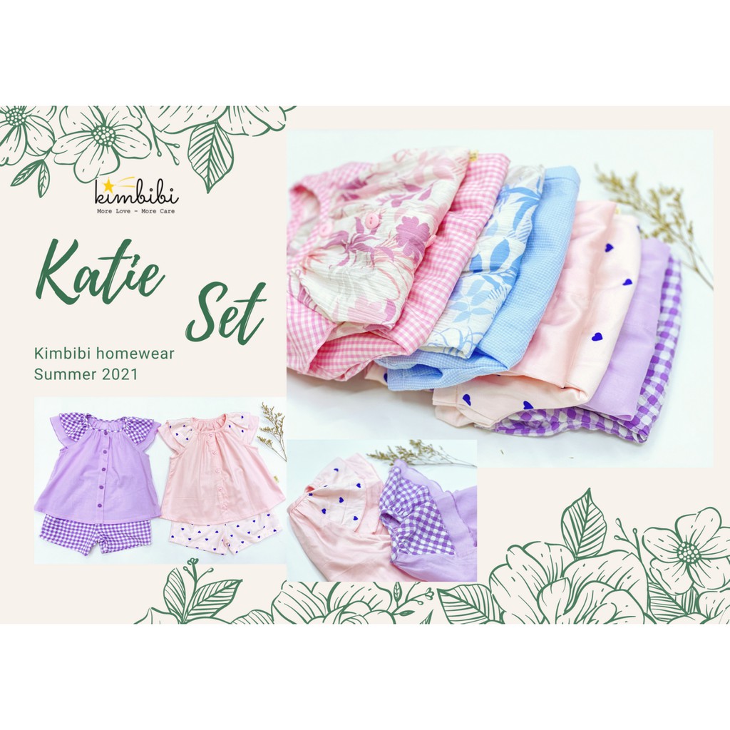 Đồ bộ cho bé gái mùa hè chất thô cotton mềm nhẹ thoáng mát tay cánh tiên mở khuy nữ tính Kimbibi Katie nhiều màu