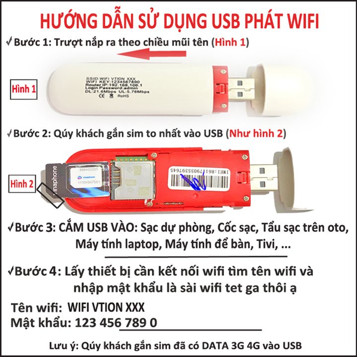 CẮM NGUỒN LÀ CÓ WIFI ĐỂ DÙNG - USB PHÁT WIFI TỐC ĐỘ CAO BẰNG SIM 3G 4G VTION - ĐA MẠNG - DỄ SỬ DỤNG