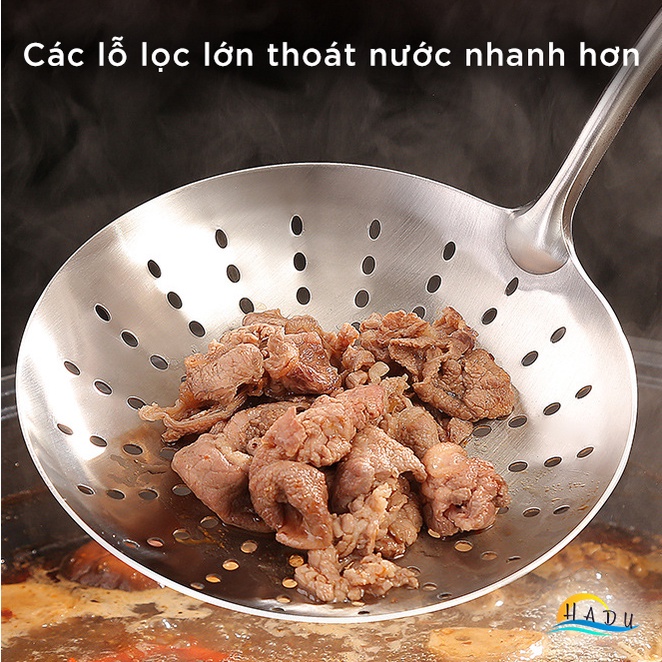 Muôi thủng inox ăn lẩu cao cấp loại to múc được nhiều đồ ăn ráo nước nhanh tay cầm cách nhiệt thoải mái HADU