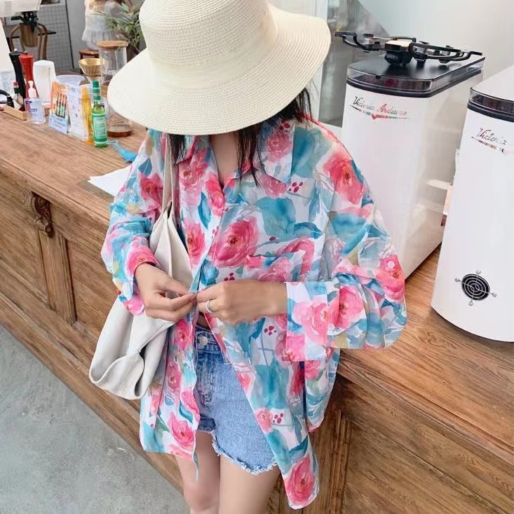 Áo Sơ Mi Nữ Dài Tay In Hoa Phong Cách Hàn Quốc Baju Baju Wanita Lengan Panjang Hàng Mới Có Sẵn