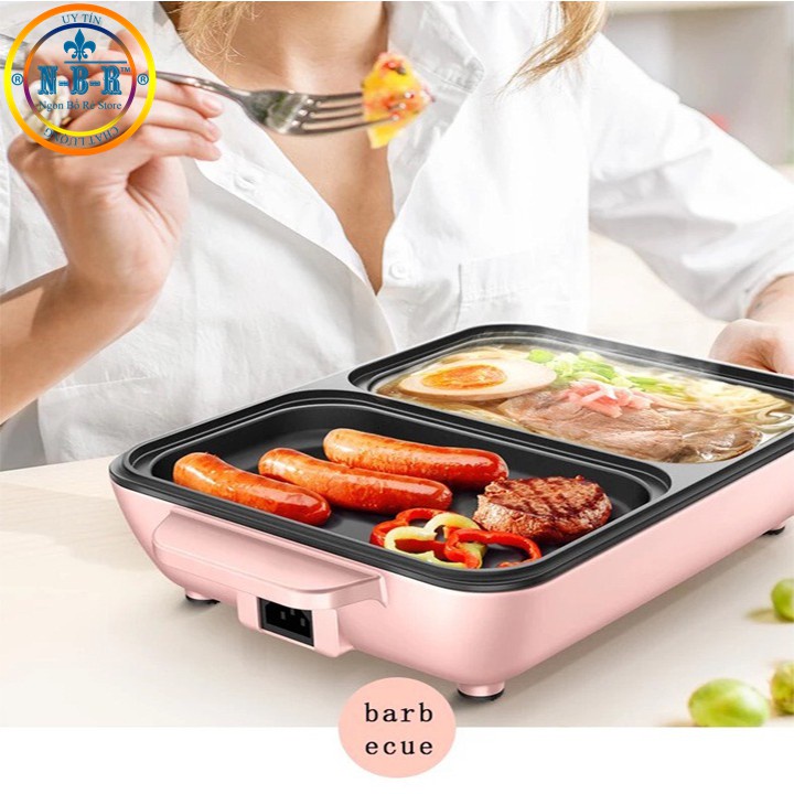 Bếp lẩu nướng 2 ngăn, bếp lẩu nướng mini 2 in 1, nồi nướng lẩu đa năng Chống Dính Hàn Quốc