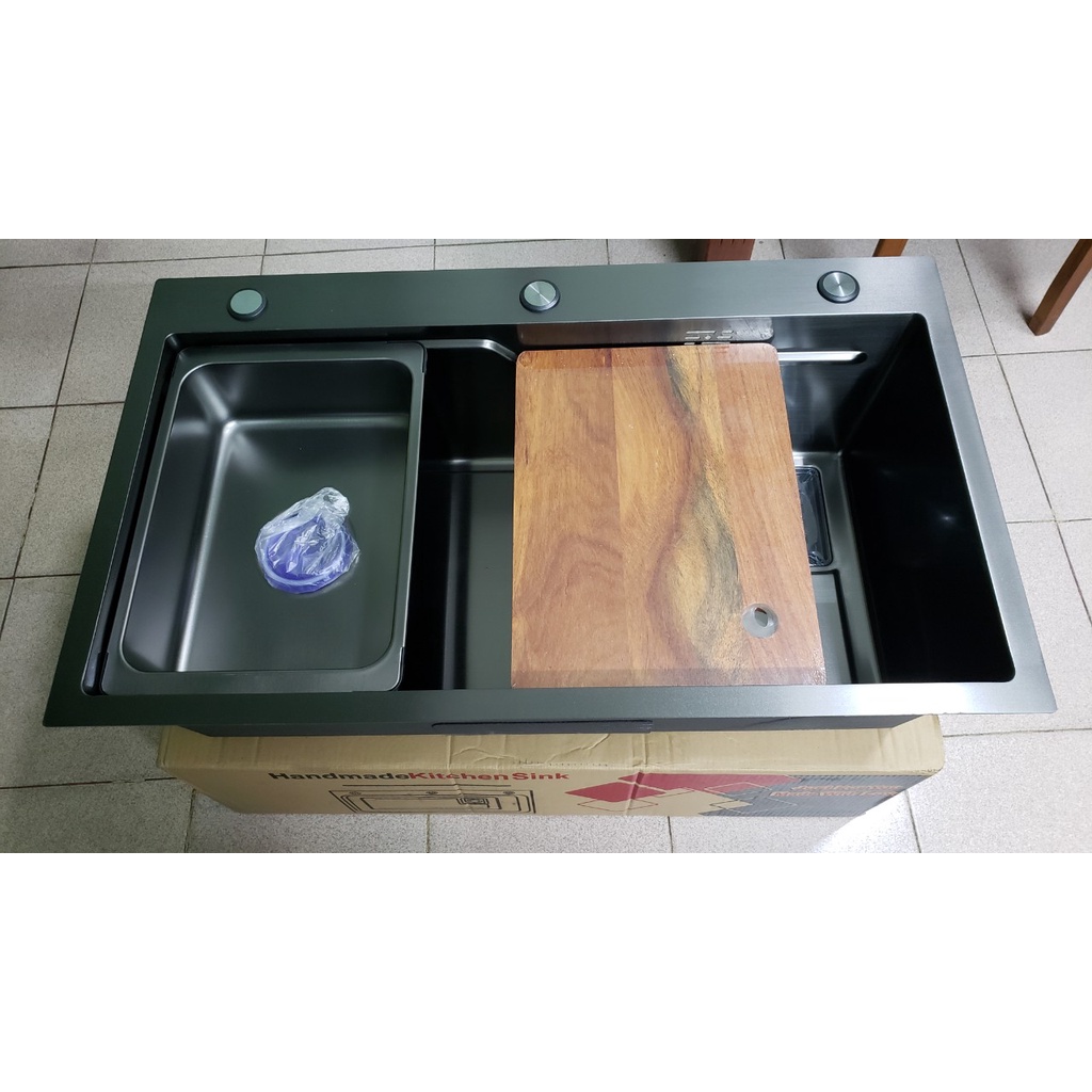 Bồn chậu rửa chén bát 1 hố lớn nano bạc/ đen 78x46cm dày 3.5 li