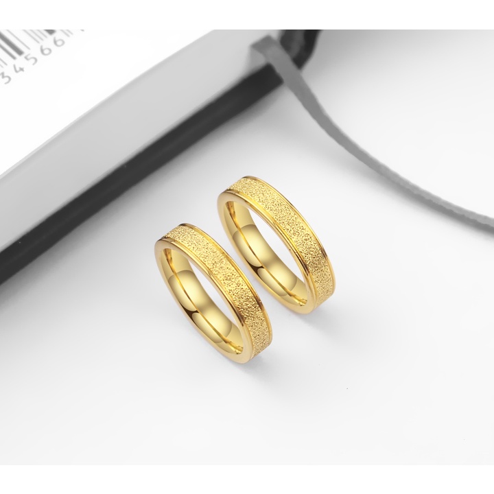 02 chiếc nhẫn cặp đôi tình nhân cao cấp phun cát mạ vàng lấp lánh - tặng hộp đựng xinh xắn
