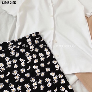 Set pull trắng + chân váy hoa cúc