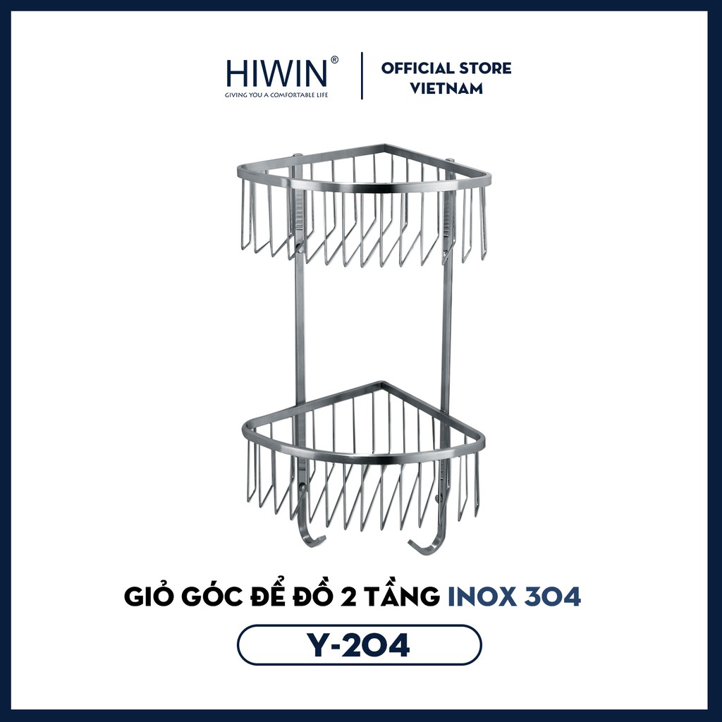 Giỏ đựng đồ 2 tầng inox 304 mặt mờ Hiwin Y-204 kích thước 200x200x460mm