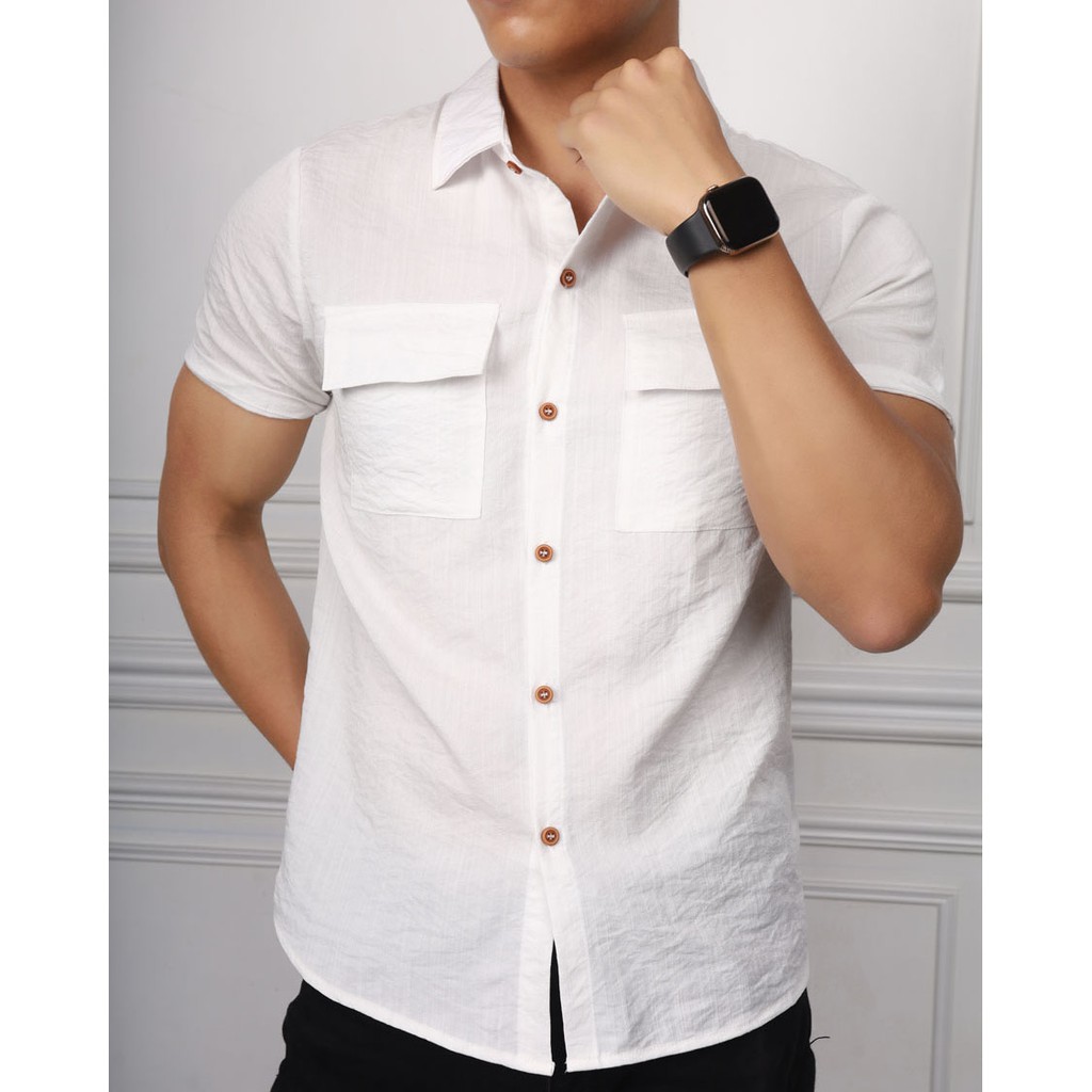 Áo Sơ Mi Nam Ngắn Tay Chất Đũi Linen Cao Cấp Mặc Mát Kiểu Dáng Trẻ Trung AD01