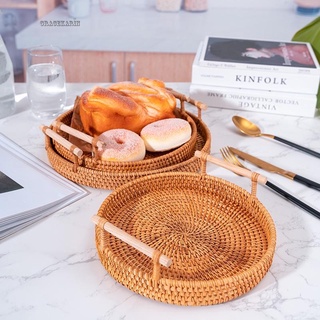 Rattan Tray Bread And Fruit Binaural Portable Picnic Basket Storage Basket QVRKJH