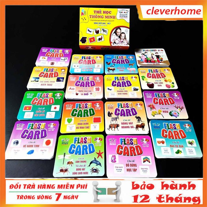 Bộ Thẻ Học Thông Minh cho bé 18 Chủ Đề theo phương pháp giáo dục sớm Glenn Doman loại to song ngữ Flashcard tiếng Anh