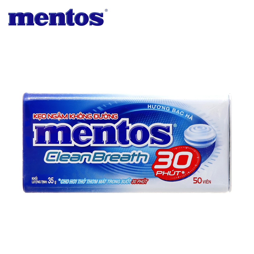 KẸO NGẬM KHÔNG ĐƯỜNG HƯƠNG BẠC HÀ CLEAN BREATH SUGAR FREE MENTOS 35 GRAM