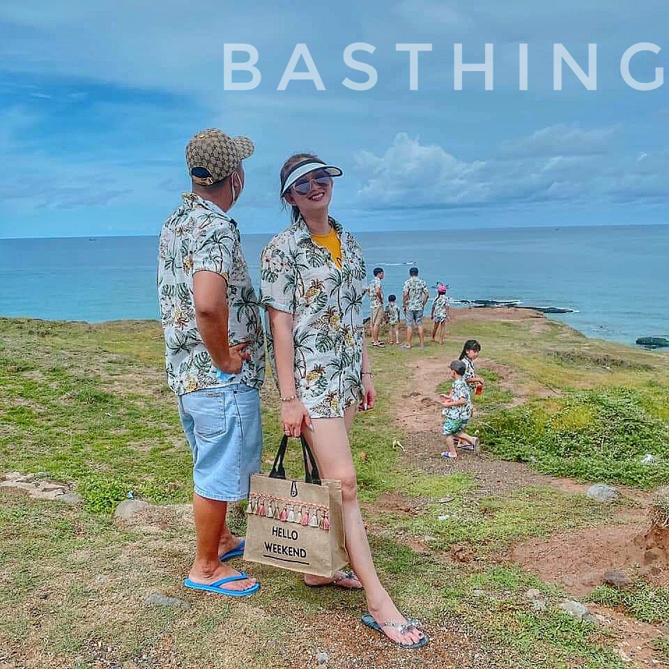 Áo sơ mi đi biển - thơm hoa cây dừa - đồng phục đi biển nhóm , lớp , công ty chất đũi - sơ mi Hawaii đi biển
