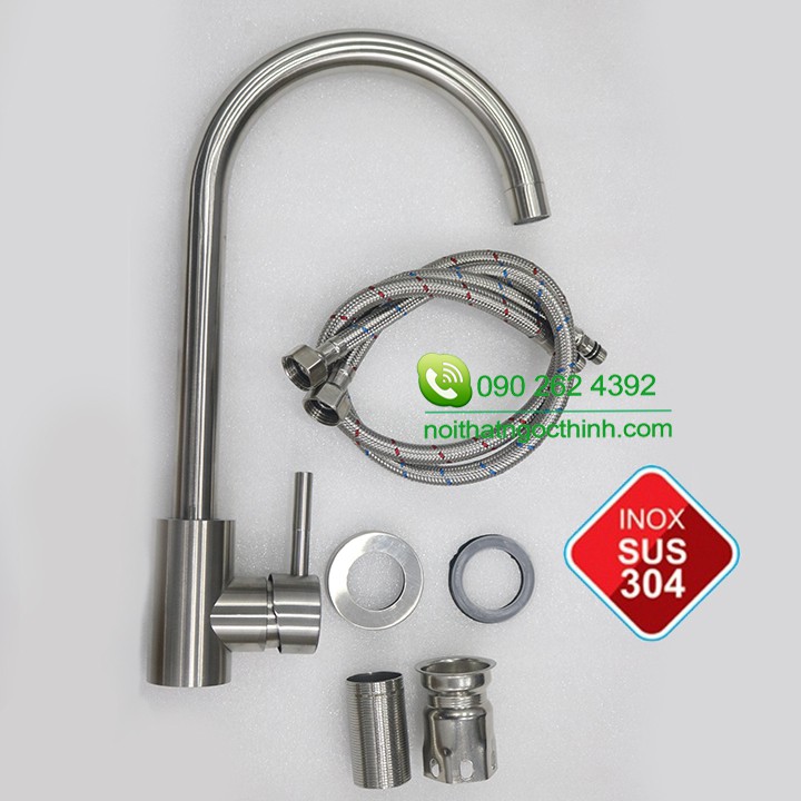 Vòi rửa chén NÓNG LẠNH SENTANO ống lớn phi 24 kiểu TRÒN inox sus 304 GIÁ RẺ màu bạc mờ TẶNG KÈM CẶP DÂY CẤP