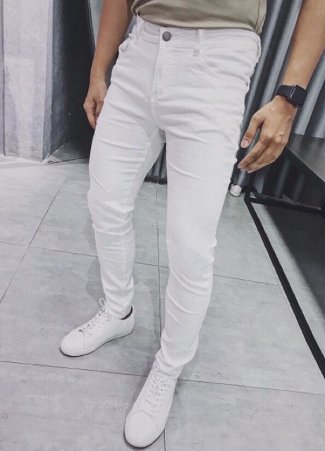 Quần jean nam trắng trơn chất bò co dãn phong cách hàn quốc đẹp giá rẻ cao cấp AHFASHION | BigBuy360 - bigbuy360.vn