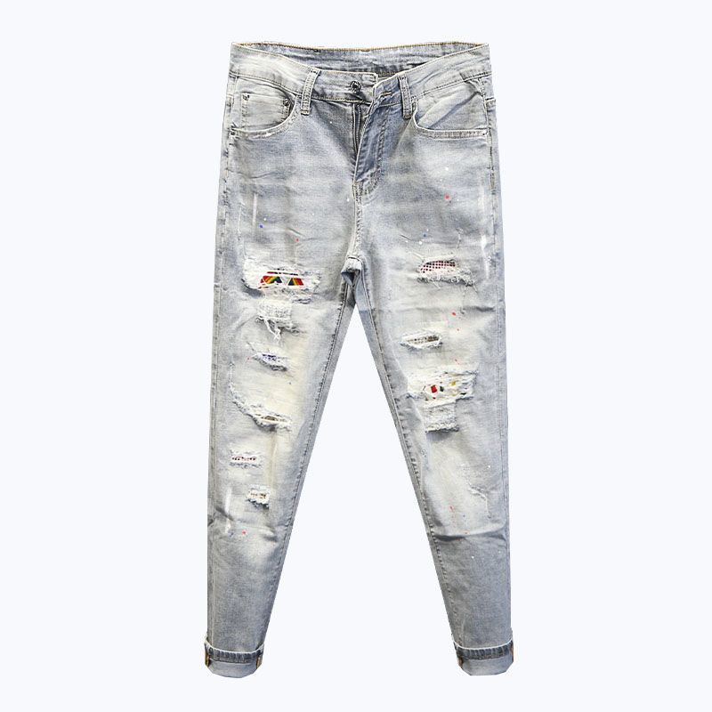Quần Jean Dáng Ôm Kiểu Rách Cá Tính Trẻ Trung Cho Nam
