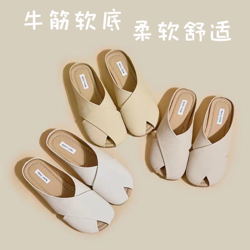 Dép Da Thật Đế Mềm Thiết Kế Đơn Giản Phong Cách Hàn Quốc Dễ Thương Cho Nữ